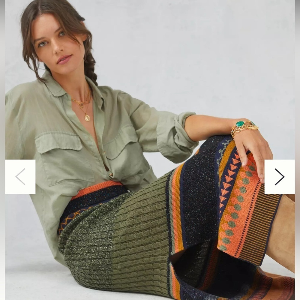 BlankLondon | Anthropologie | Slim Knit Patterned Midi Skirt Medium Western Boho